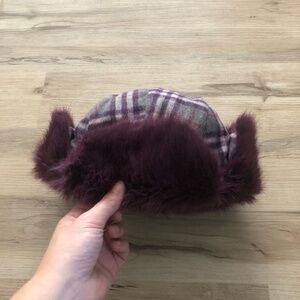 Plaid Wool Blend Trapper Hat with Faux Fur Lining